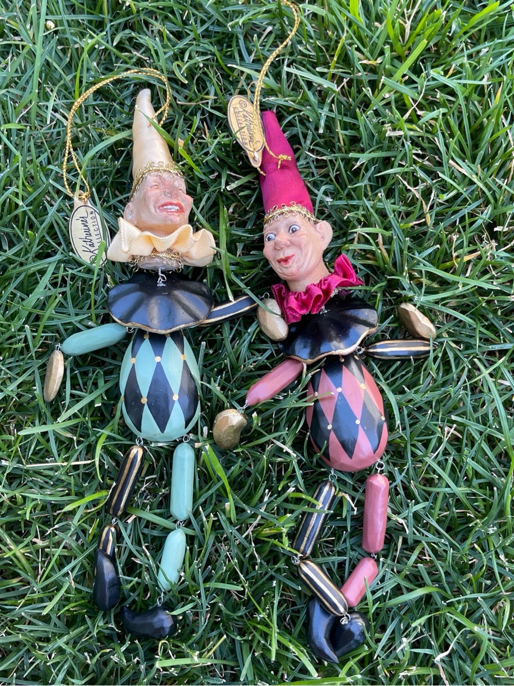 Authentic Katherine's Collection Wayne Kleski Beaded Leg Jester Ornaments - Pair